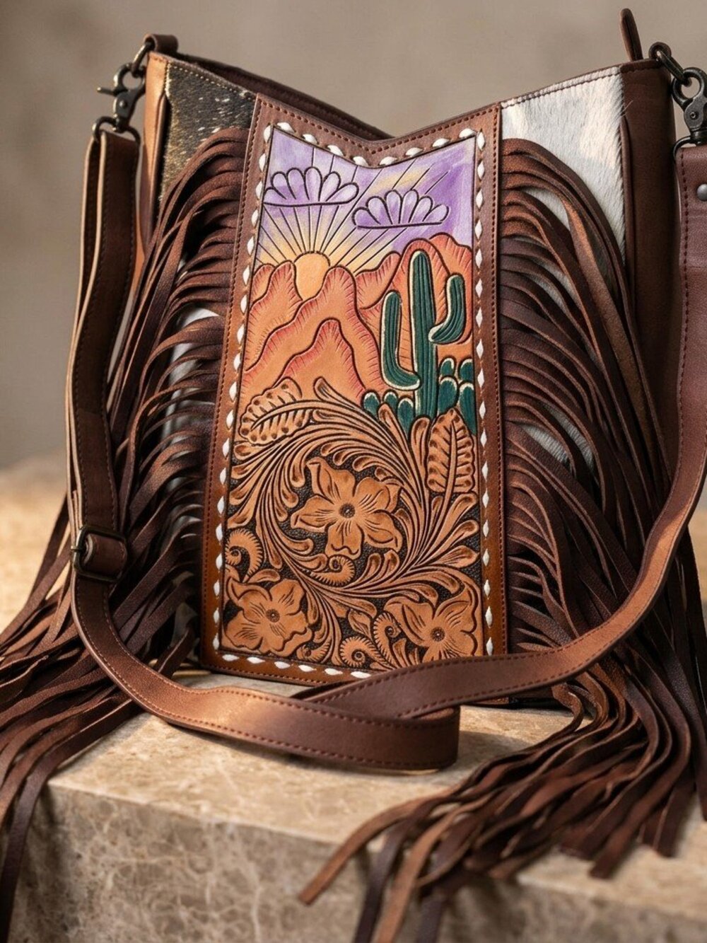 American Darling Desert at Dusk Fringe Tooled Crossbody - Picture 6 of 7